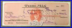 1922 signed TOM MIX personal photo illustrated check AUTOGRAPHED cowboy star TM