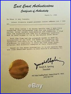 ALBERT EINSTEIN Signed Personal Letter Address Cut 1939
