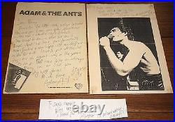 Adam Ant Hand Signed Handwritten Personal Letter To A Fan On Ants Paper 1980 V