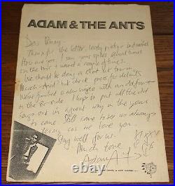 Adam Ant Hand Signed Handwritten Personal Letter To A Fan On Ants Paper 1980 V