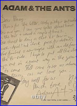 Adam Ant Hand Signed Handwritten Personal Letter To A Fan On Ants Paper 1980 V