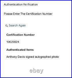 Anthony Davis Rare Signed Autographed 10x8 Photo Los Angeles Lakers IPA COA