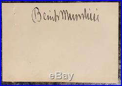 Benito Mussolini Rare In-person Signed Card Full Name Autographed in 1928