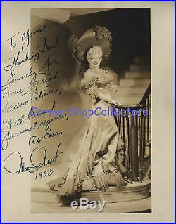 Coa Mae West Nyc Broadway Personal Inscription Inscribed Signed Autograph Photo