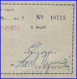 Errol Flynn Actor Playboy Of The 1930's thru 1950's Signed Personal Check