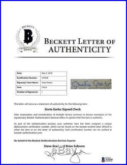Greta Garbo Signed Autographed Personal Check Large Amount Beckett BAS
