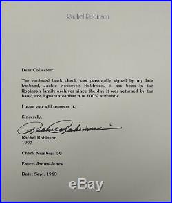 Jackie Robinson Hand Signed Autographed Personal Check With COA From Rachel