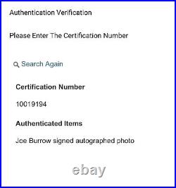 Joe Burrow Cincinnati Bengals Rare Signed Autographed 10x8 Photo IPA COA