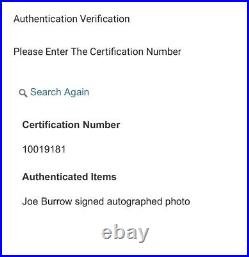 Joe Burrow Cincinnati Bengals Rare Signed Autographed 10x8 Photo IPA COA