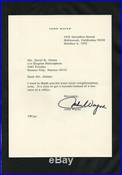 John Wayne 1975 Signed Autographed Fan Letter On His Personal Stationary Rare
