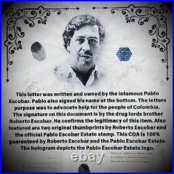 Pablo Escobar Letter Signature Autograph Personal Item With COA