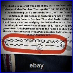 Pablo Escobar Personal Worn Shirt Celebrity Collectible Memorabilia Signature