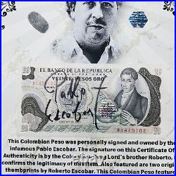 Pablo Escobar Signature Autograph Personal Item With COA