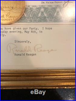 RONALD REAGAN SIGNED PERSONAL Letter Metal Of Merit Foreign Affairs council Cert