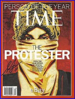 SHEPARD FAIREY SIGNED PERSON OF THE YEAR TIME MAGAZINE 2011 THE PROTESTER WithCOA
