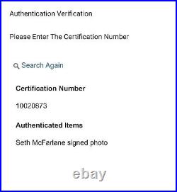 Seth Woodbury MacFarlane Family Guy Rare Signed Autographed 8X10 Photo IPA COA