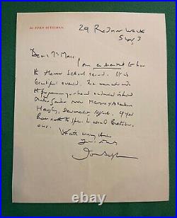 Sir John Betjeman Hand Written Signed Letter Personal Stationery Radnor Walk