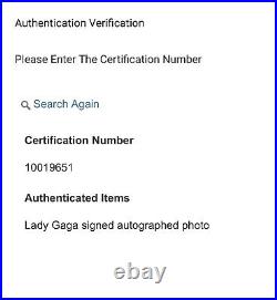 Stefani Germanotta Lady Gaga A Star is Born Signed Autographed 8X10 IPA COA