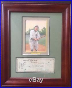 Ty Cobb Signed Personal Check Framed With Perez Steele Photo Autograph JSA LOA