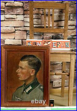 Unreadable Signed Souchi Antique Oil Painting Portrait Soldier 2. WWII Senei Man