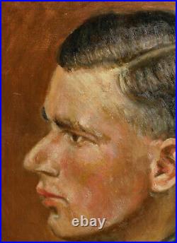 Unreadable Signed Souchi Antique Oil Painting Portrait Soldier 2. WWII Senei Man