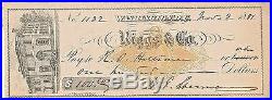 Very Fine, General William T. Sherman, Filled Out & Signed Personal Check, 1881